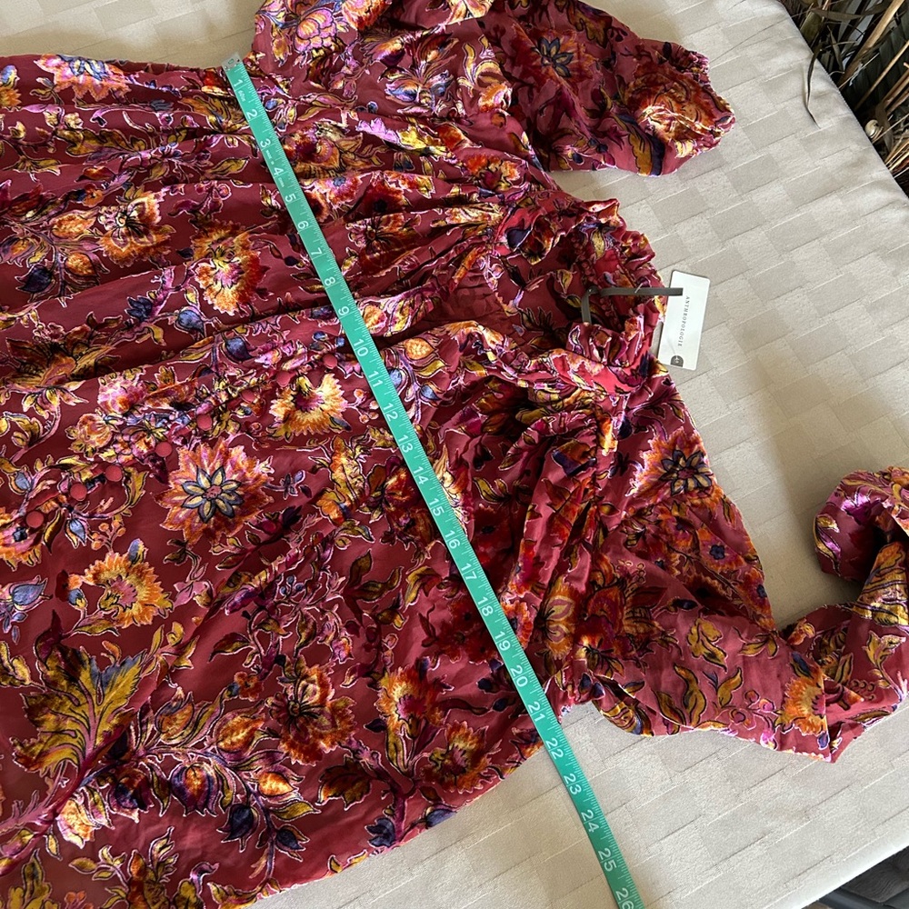 NWT Anthropologie The Estela Burnout Sheer Floral Printed Blouse in Maroon - Picture 12 of 14